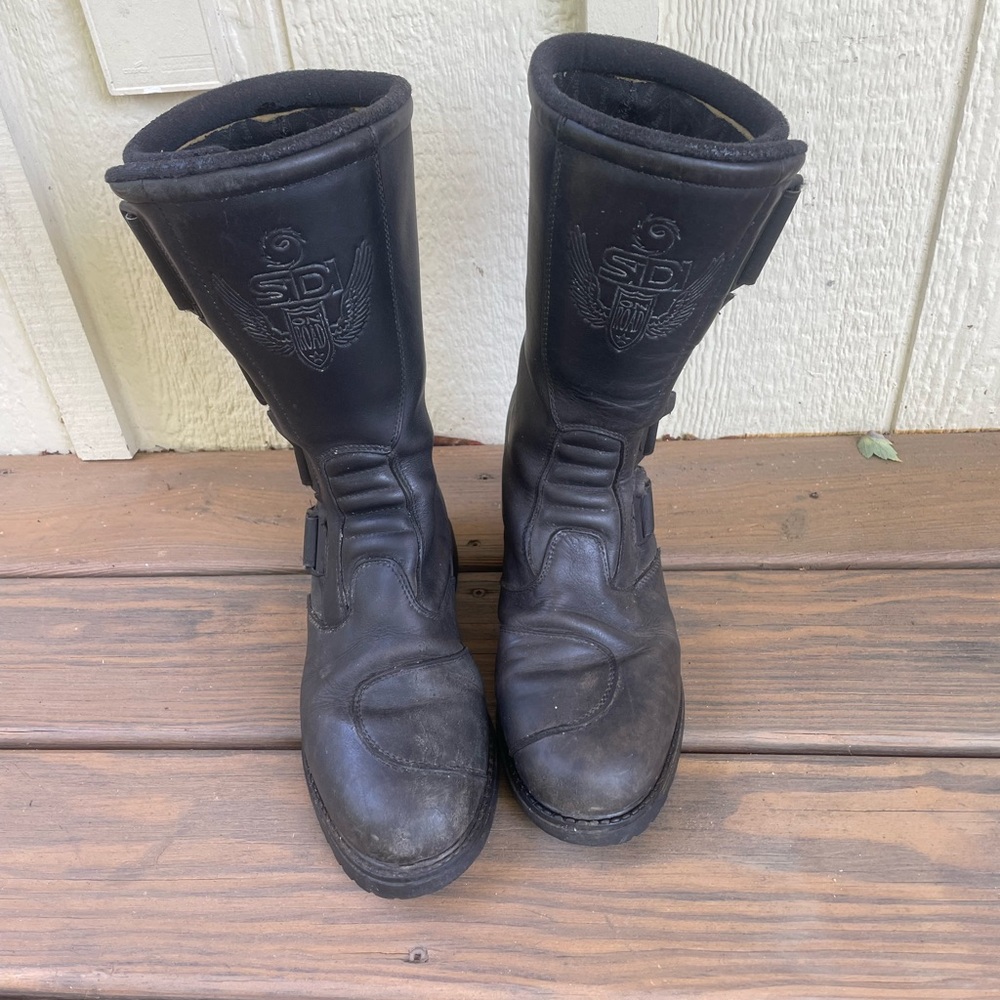 Black Leather Motorcycle Boots Mid-Calf Height